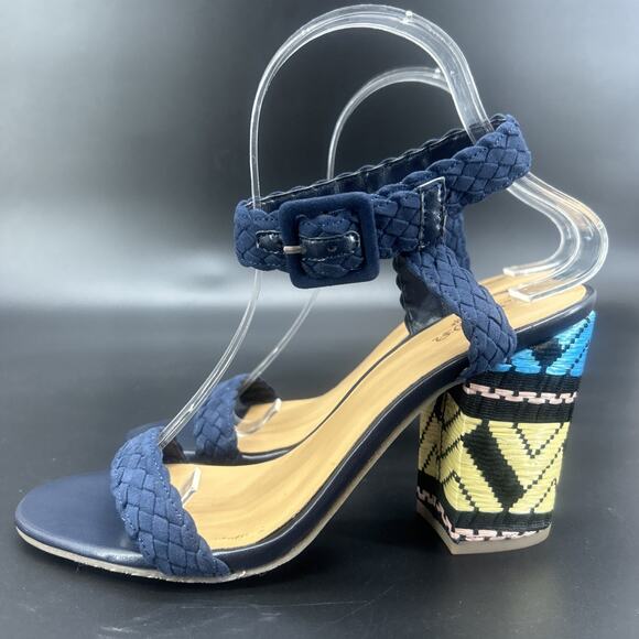 New Crown Vintage Cadence Womens 8M Aztec Navy Block Heel Open Toe Braid Sandal - Picture 4 of 10